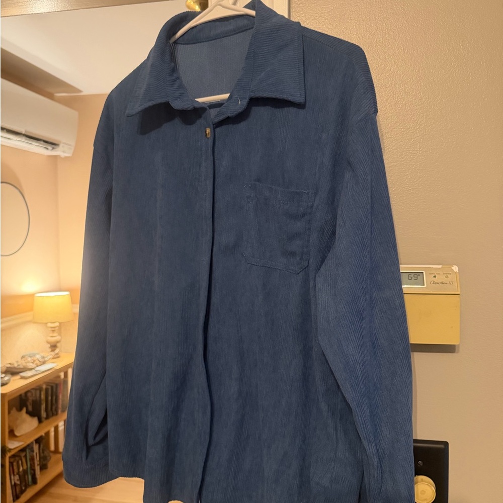 Blue Corduroy Button-Up Shirt